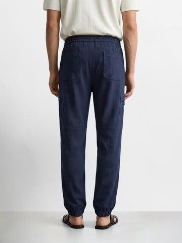 Men's Blue Relaxed Fit Solid Casual Joggers