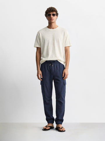 Men's Blue Relaxed Fit Solid Casual Joggers