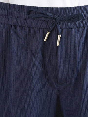 Men's Blue Relaxed Fit Solid Casual Joggers