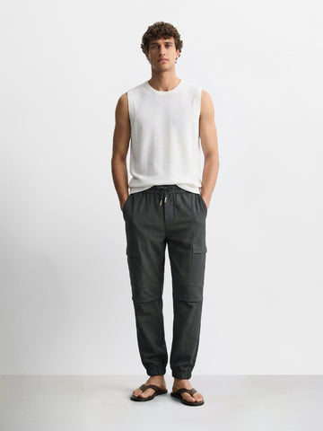 Men's Grey Relaxed Fit Solid Casual Joggers