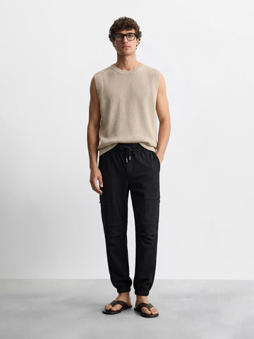 Men's Black Relaxed Fit Solid Casual Joggers