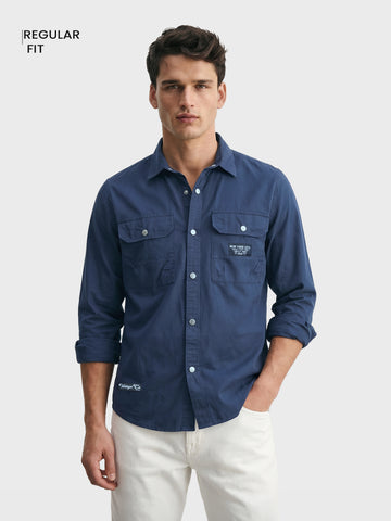 Men's Navy Blue Regular Fit Solid Casual Shirt
