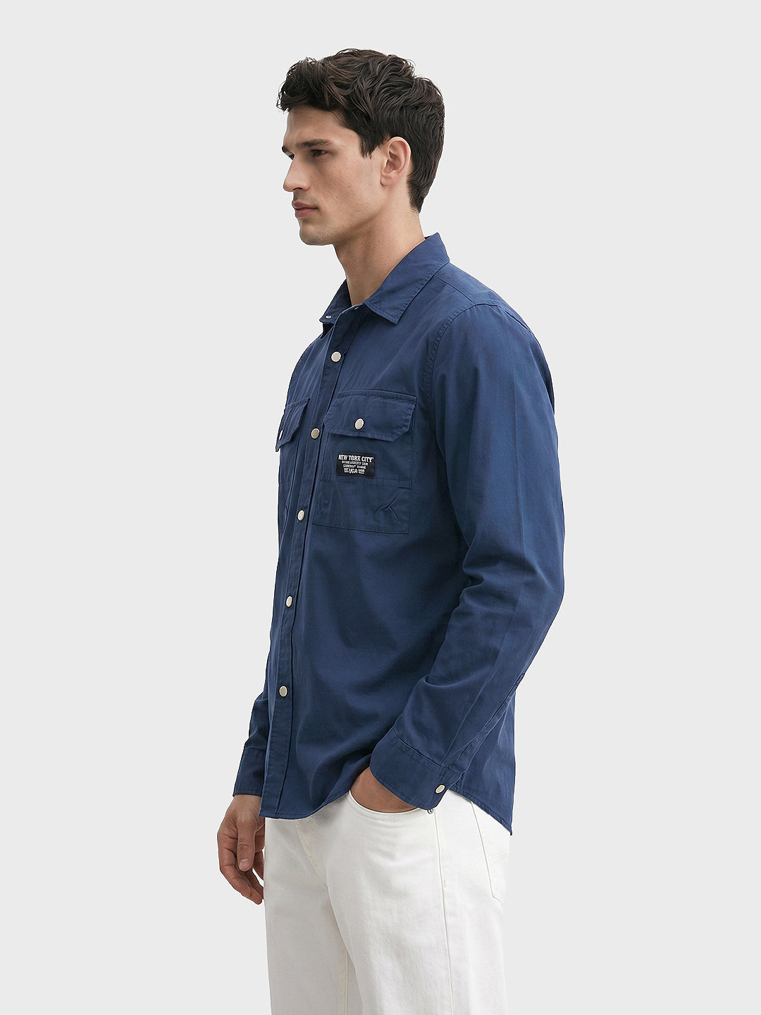 Men's Navy Blue Regular Fit Solid Casual Shirt