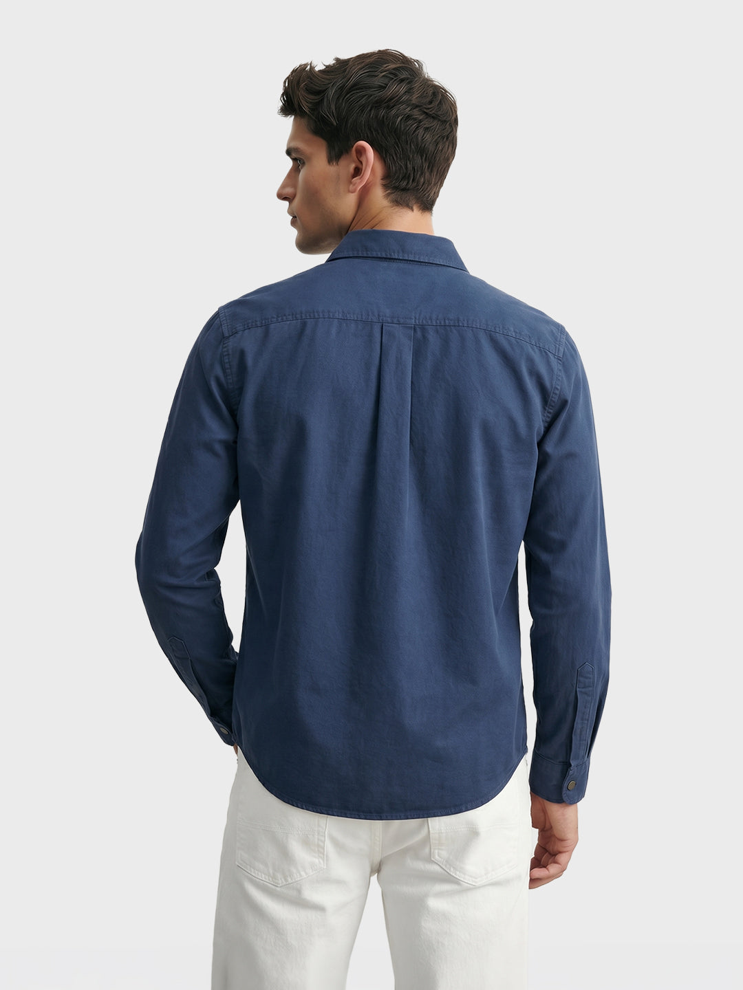 Men's Navy Blue Regular Fit Solid Casual Shirt