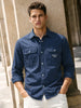 Men's Navy Blue Regular Fit Solid Casual Shirt