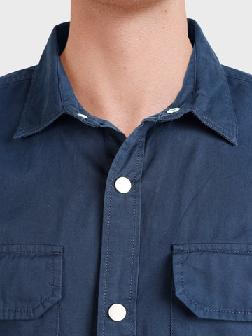 Men's Navy Blue Regular Fit Solid Casual Shirt