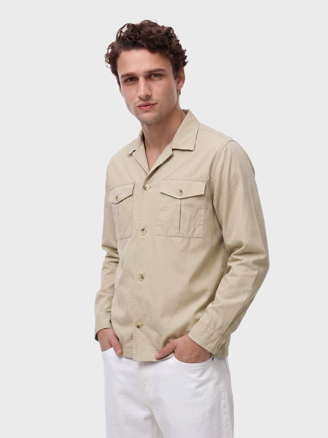Men's Cream Regular Fit Embroidered Casual Shirts