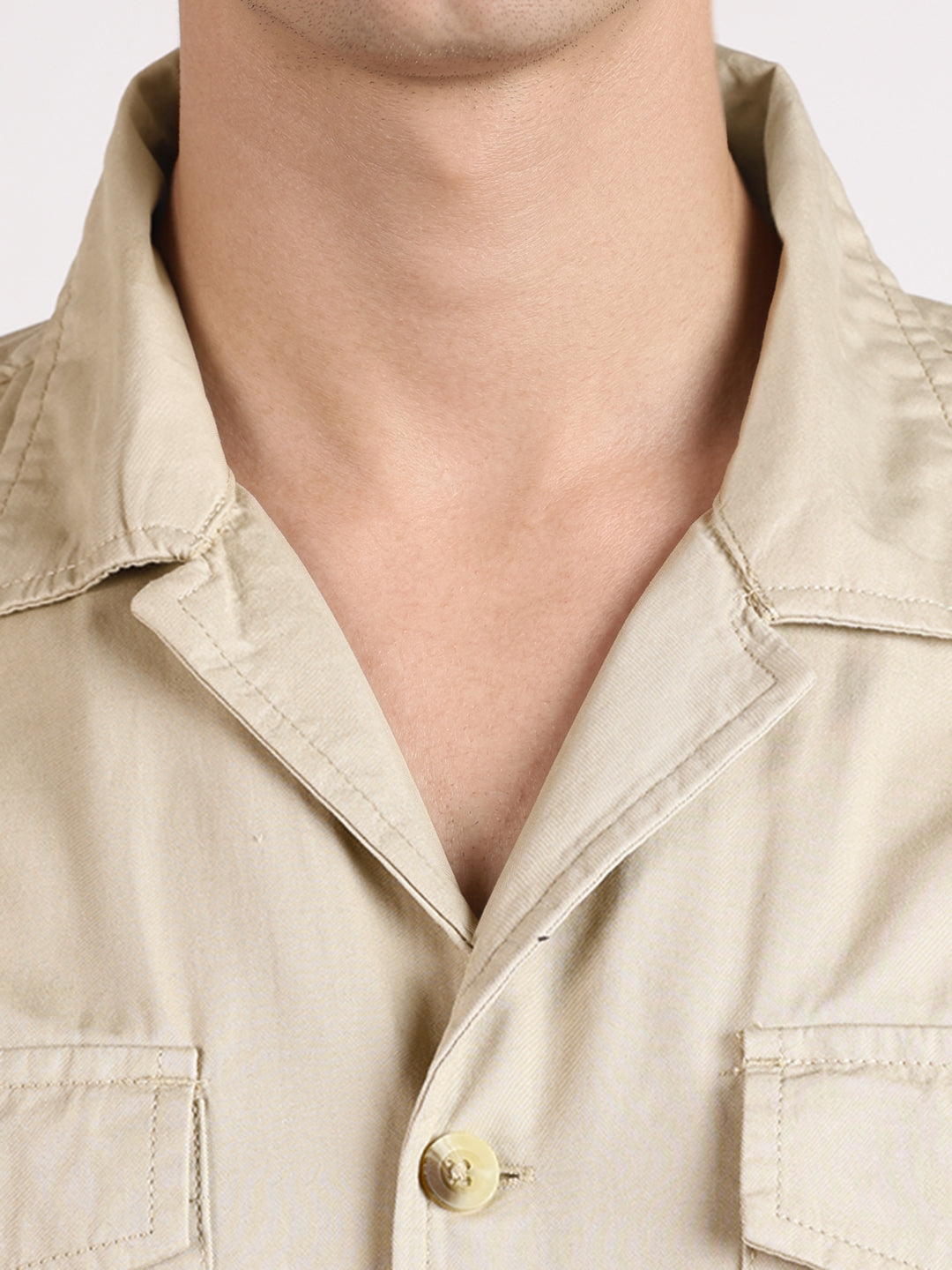 Men's Cream Regular Fit Embroidered Casual Shirts