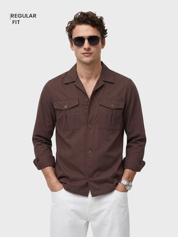 Men's Brown Regular Fit Embroidered Casual Shirts