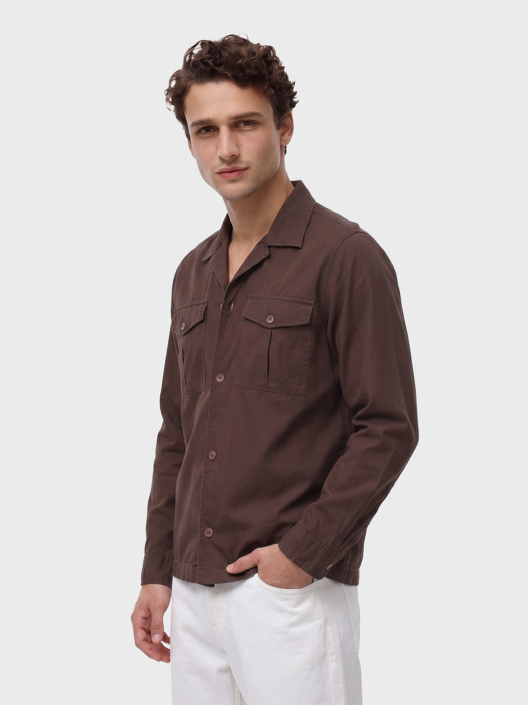Men's Brown Regular Fit Embroidered Casual Shirts