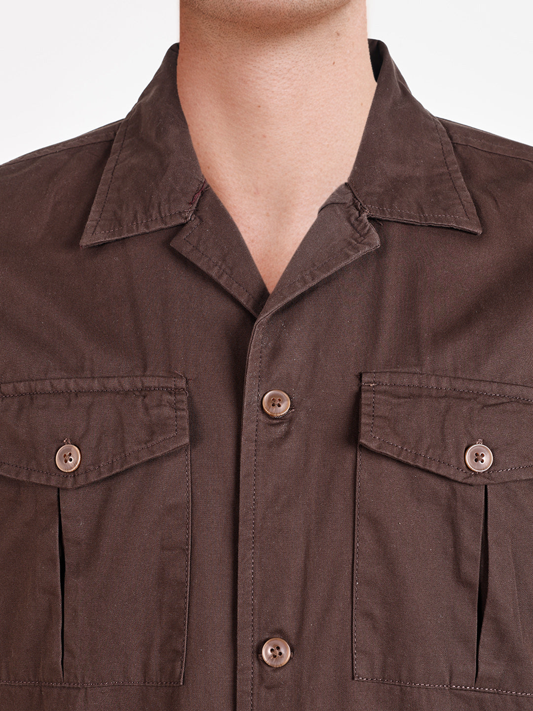 Men's Brown Regular Fit Embroidered Casual Shirts
