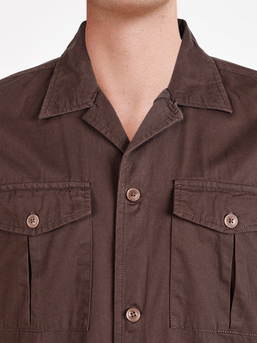 Men's Brown Regular Fit Embroidered Casual Shirts