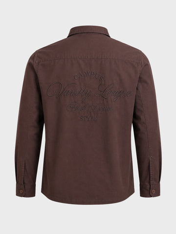 Men's Brown Regular Fit Embroidered Casual Shirts