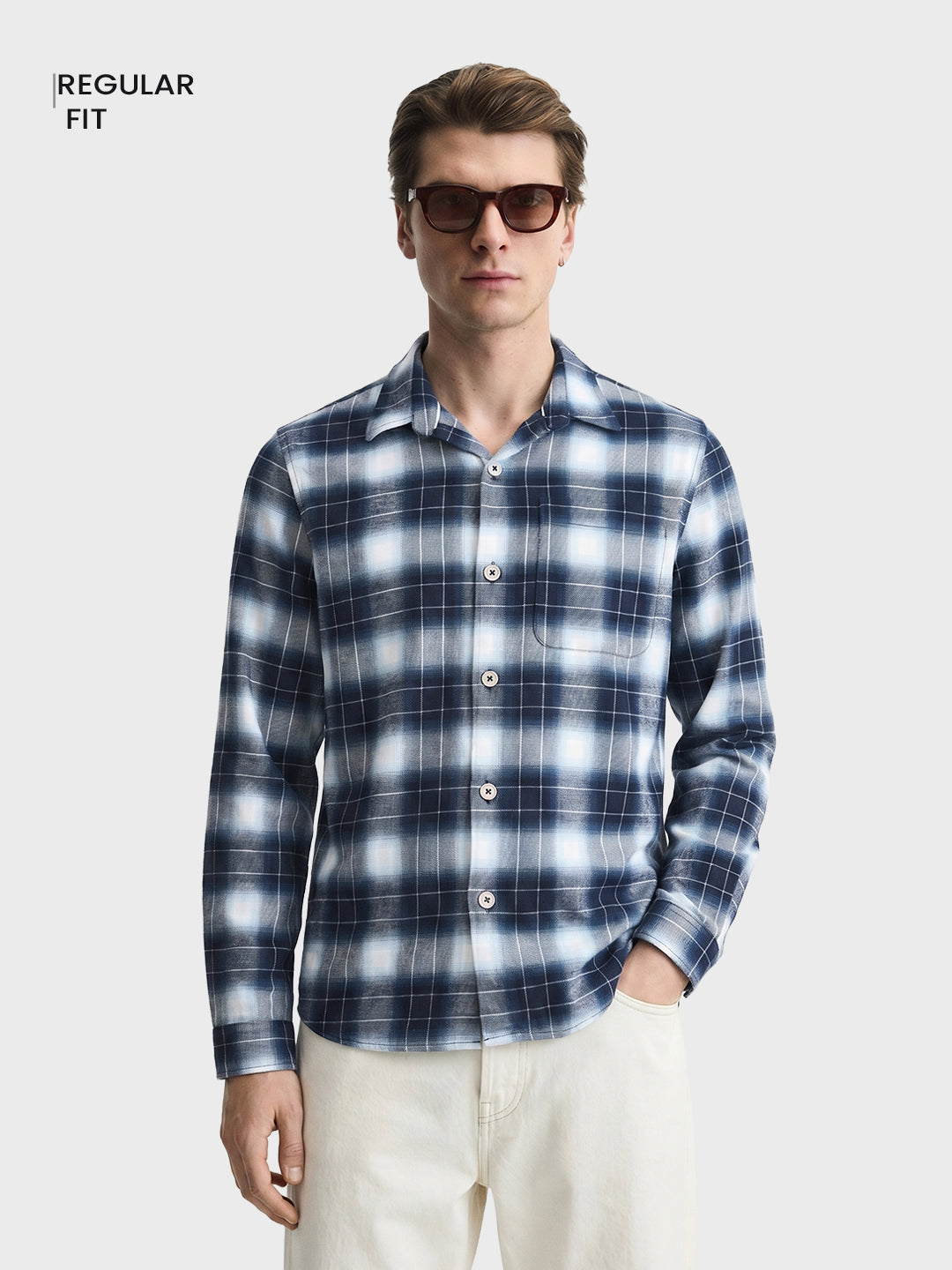 Men's Blue Regular Fit Checkered Casual Shirt