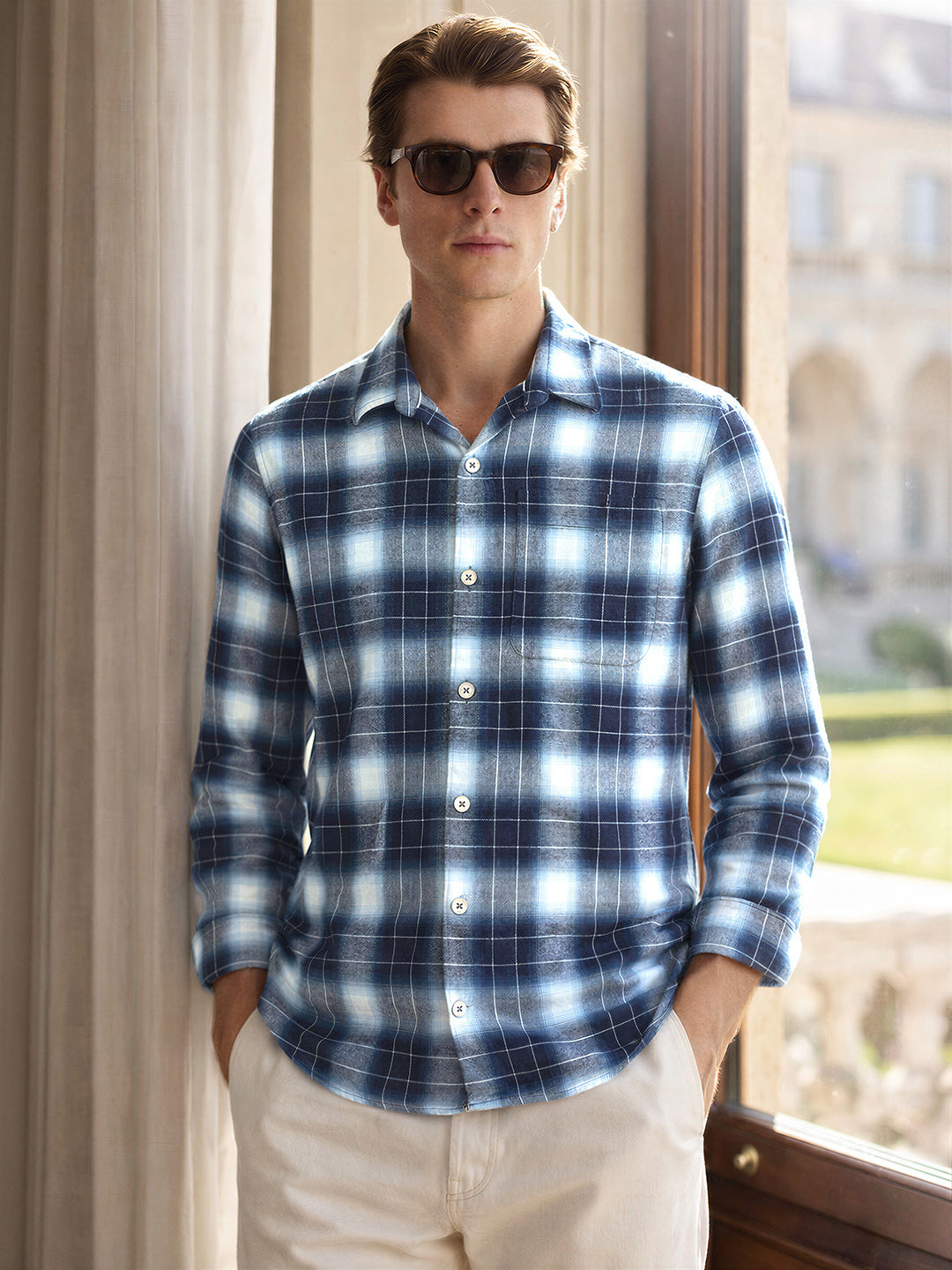 Men's Blue Regular Fit Checkered Casual Shirt