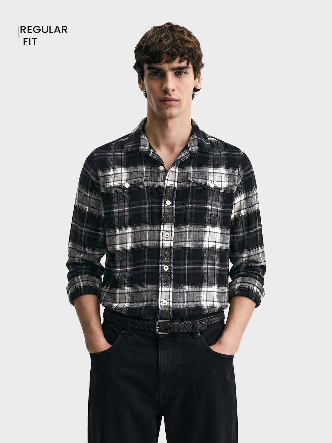 Men's Black Regular Fit Checkered Casual Shirt
