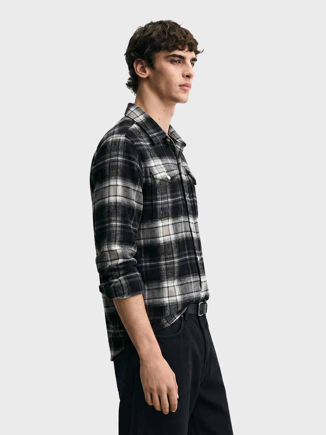 Men's Black Regular Fit Checkered Casual Shirt