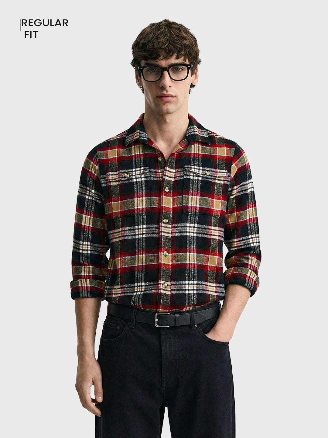 Men's Red Regular Fit Checkered Casual Shirt