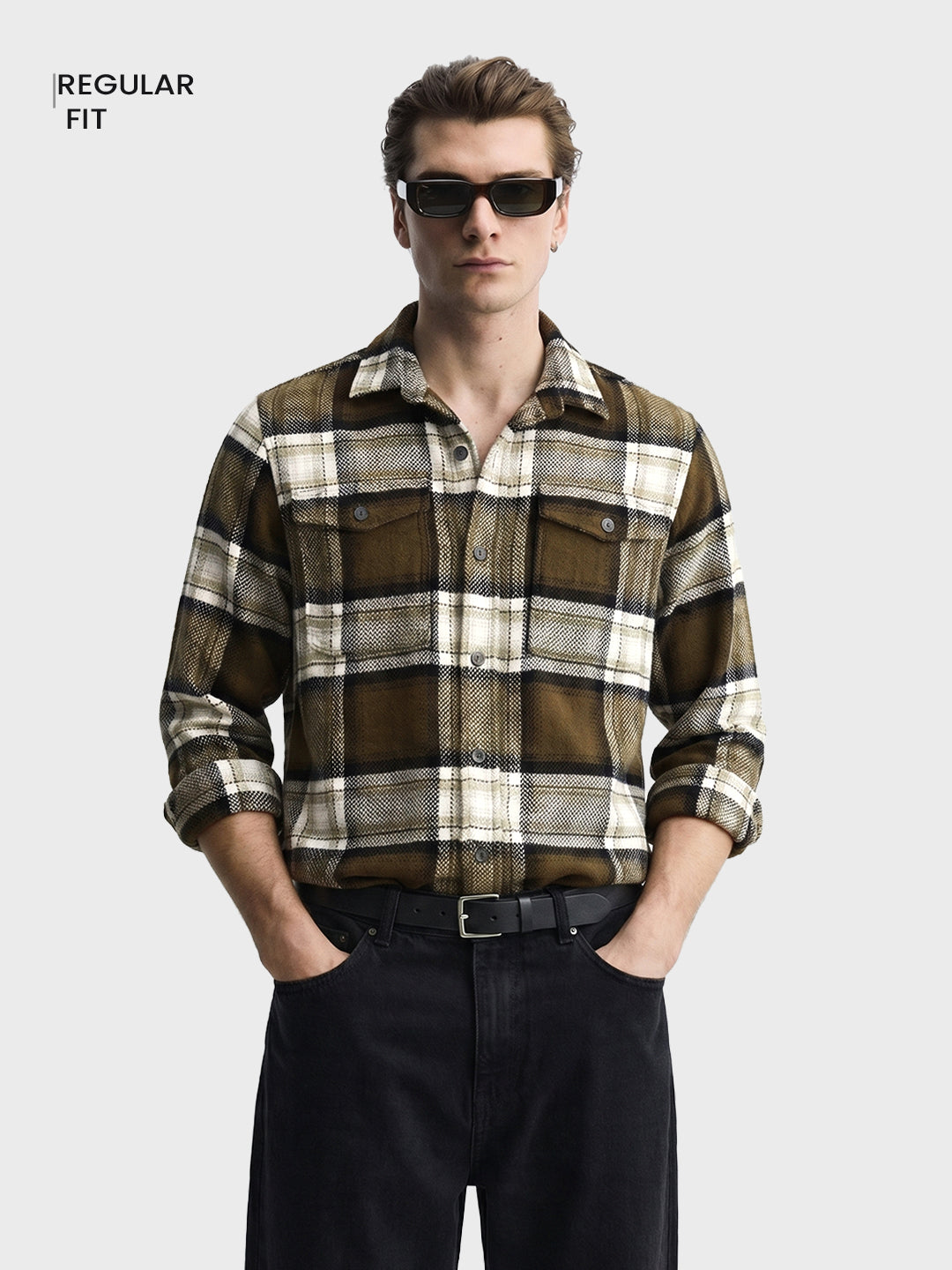 Men's Green Regular Fit Checkered Casual Shirt