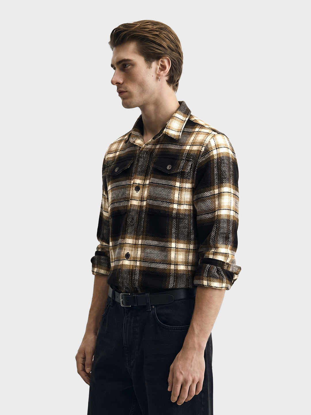 Men's Black Regular Fit Checkered Casual Shirt