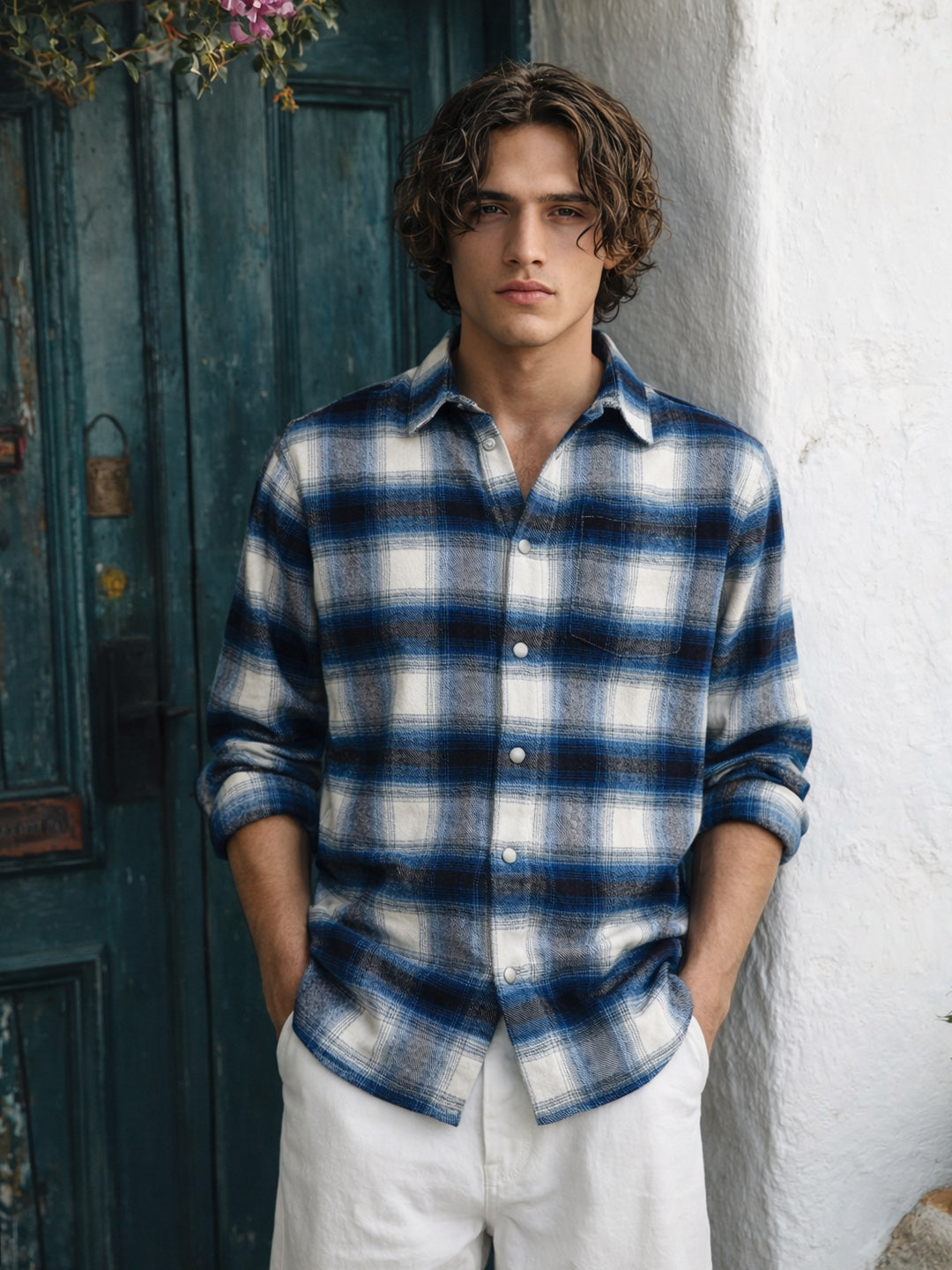 Men's Teal Regular Fit Checked Casual Shirt