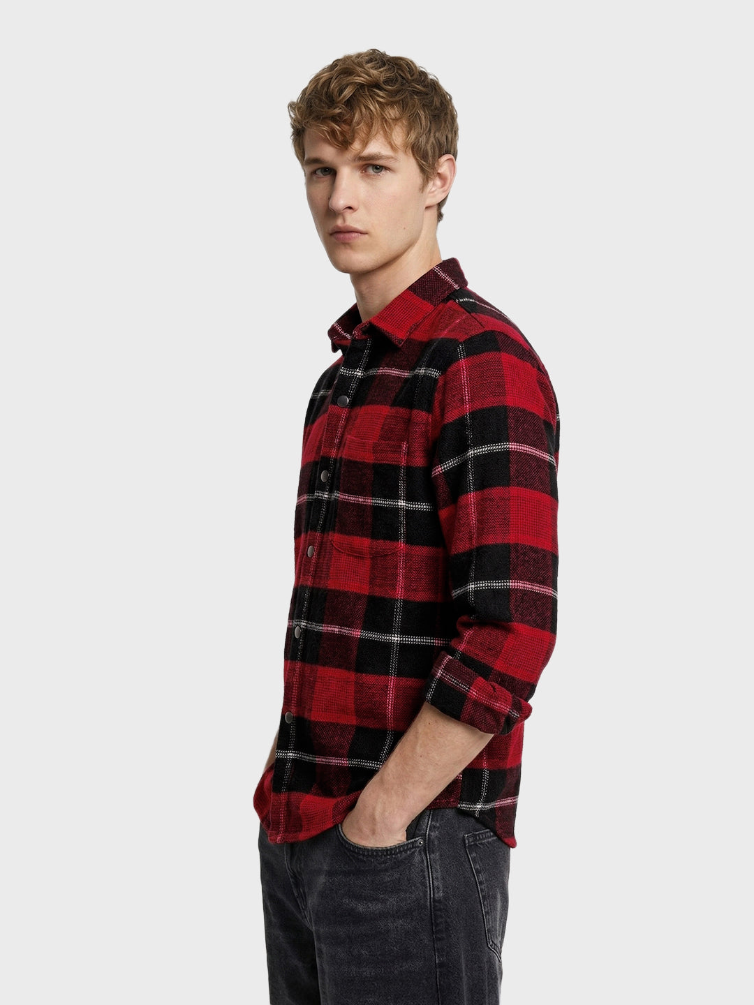 Men's Red Regular Fit Checked Casual Shirt
