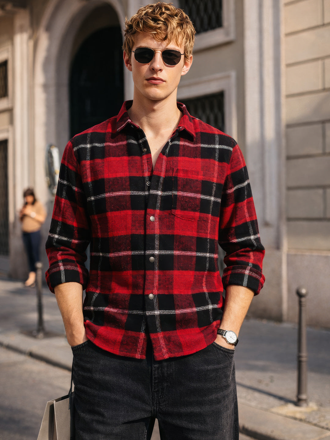 Men's Red Regular Fit Checked Casual Shirt
