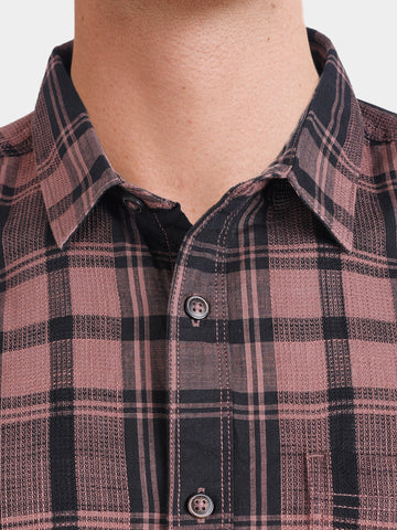 Men's Pink Slim Fit Checkered Casual Shirts