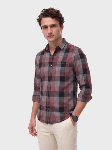 Men's Pink Slim Fit Checkered Casual Shirts