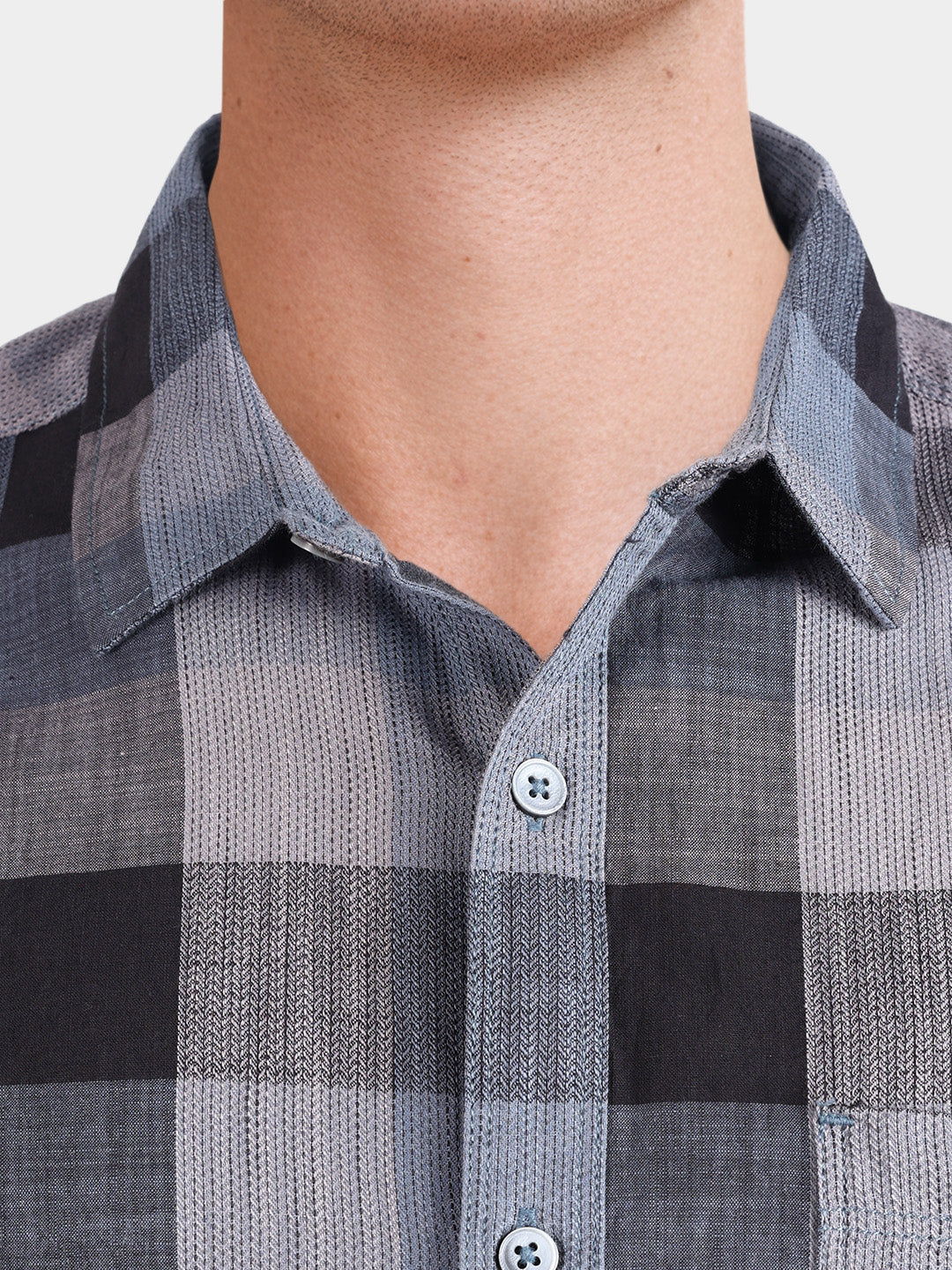 Men's Blue Slim Fit Checkered Casual Shirts