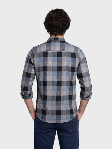 Men's Blue Slim Fit Checkered Casual Shirts