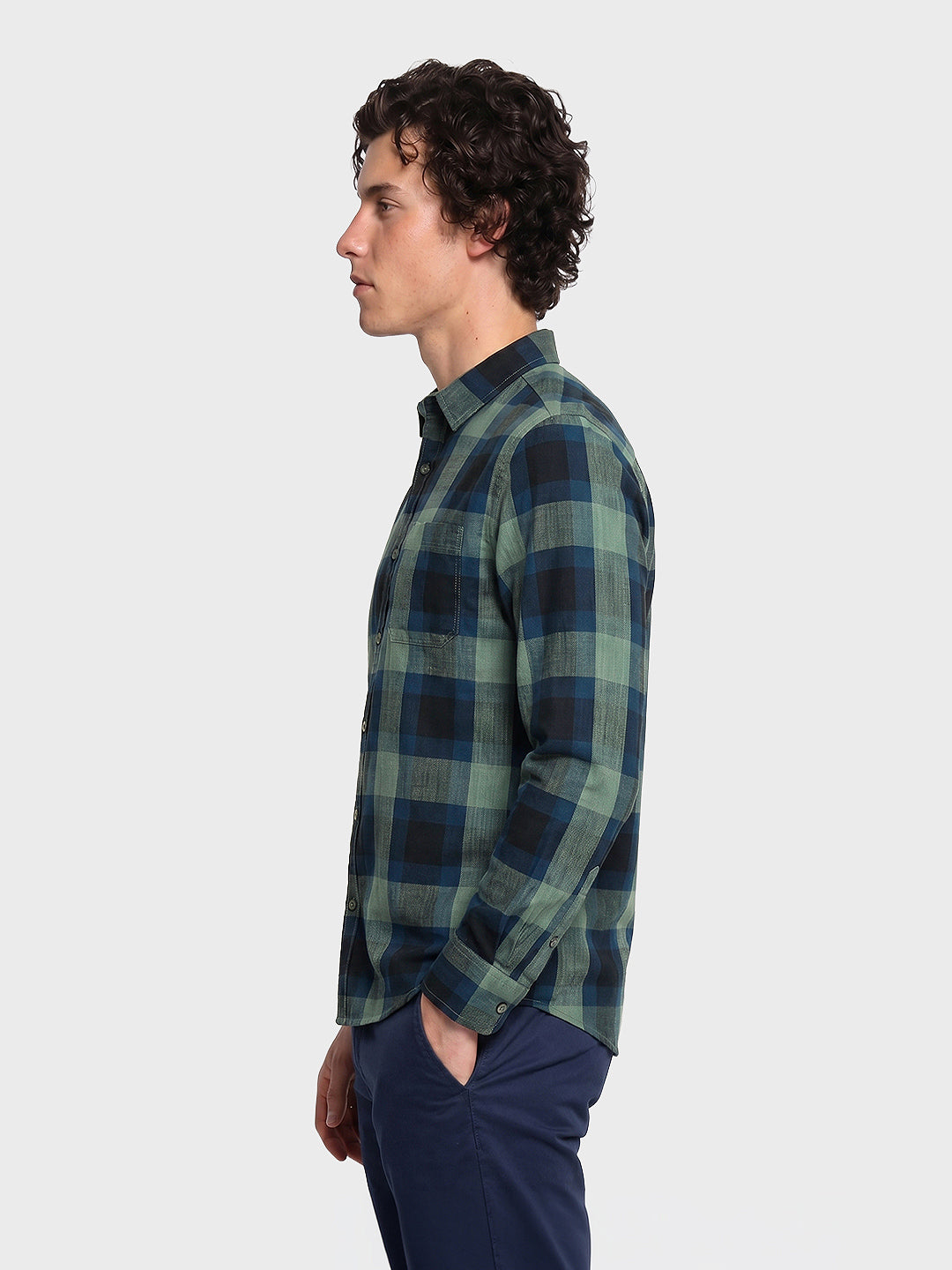 Men's Green Slim Fit Checkered Casual Shirts