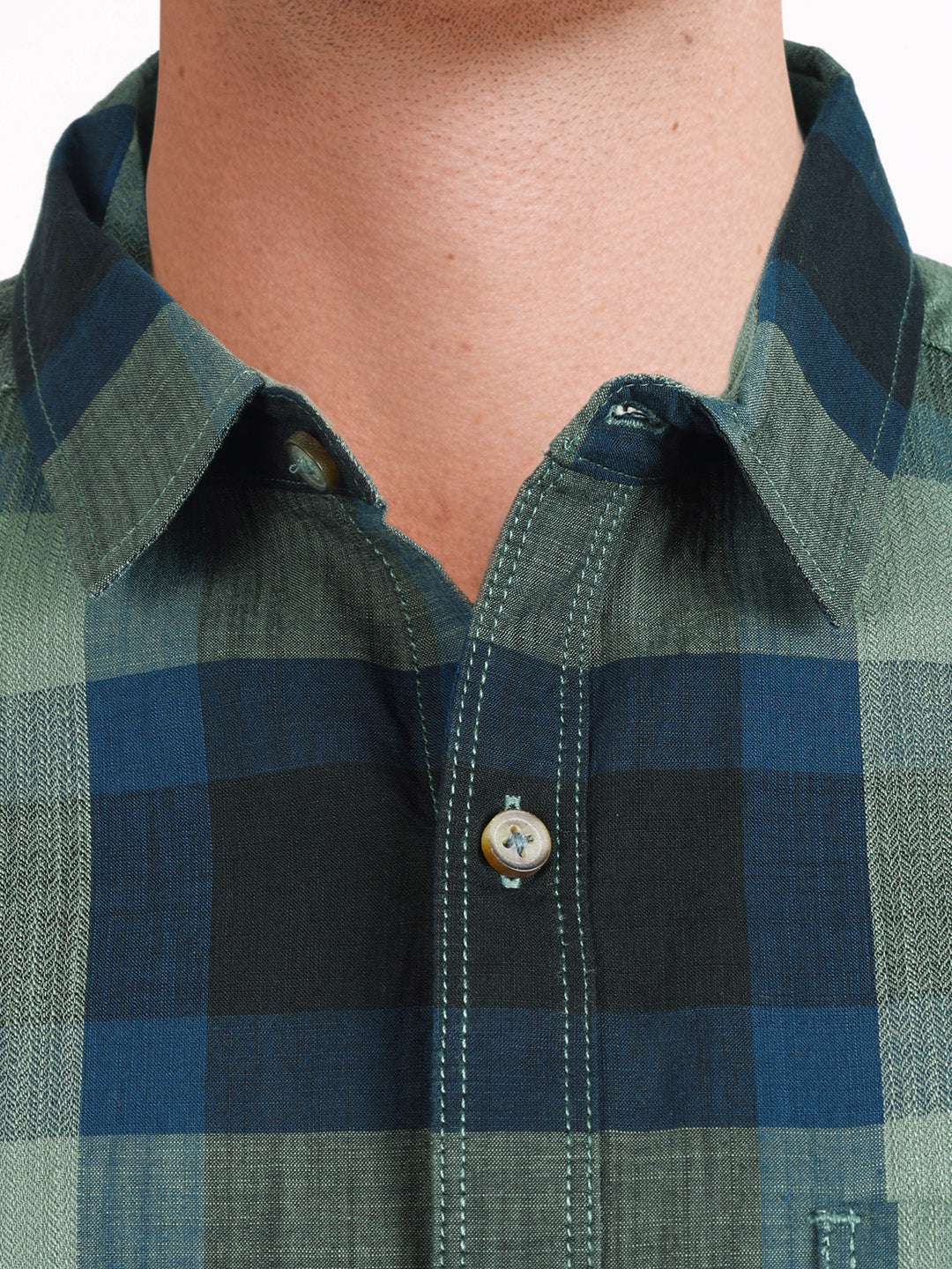 Men's Green Slim Fit Checkered Casual Shirts