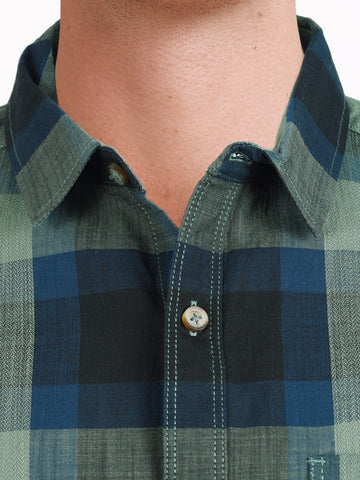Men's Green Slim Fit Checkered Casual Shirts