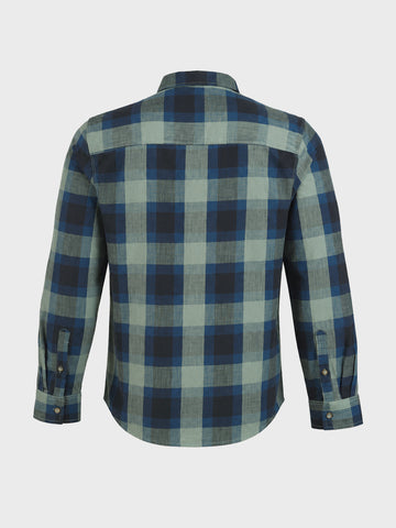 Men's Green Slim Fit Checkered Casual Shirts