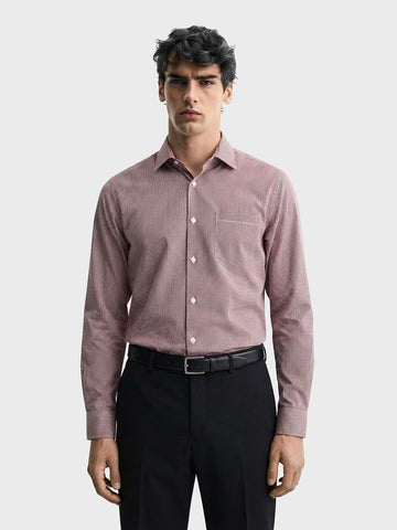 Men's Brown Slim Fit Checked Formal Shirt