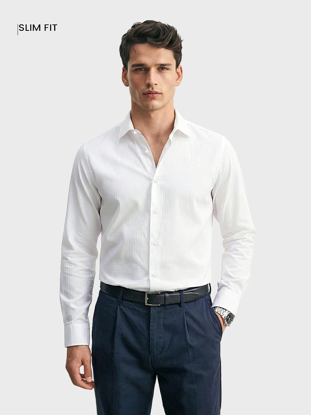 Men's White Slim Fit Solid Casual Shirt