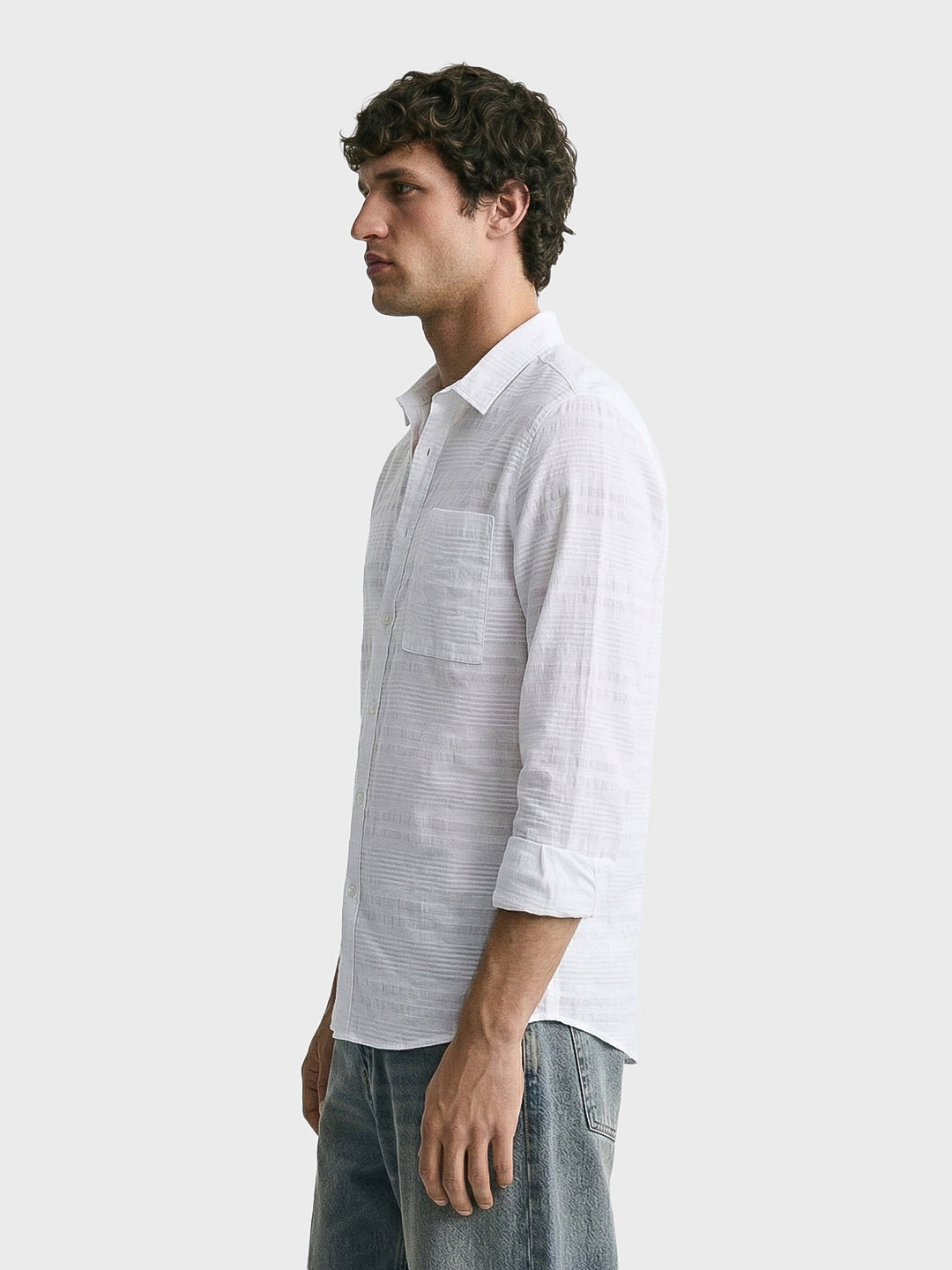 Men's White Slim Fit Striped Casual Shirt