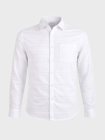 Men's White Slim Fit Striped Casual Shirt