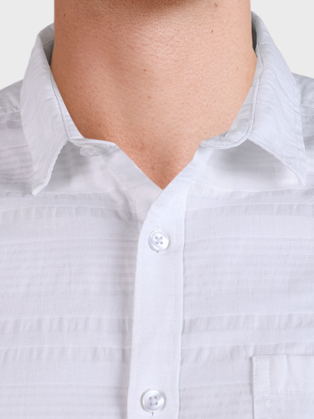 Men's White Slim Fit Striped Casual Shirt