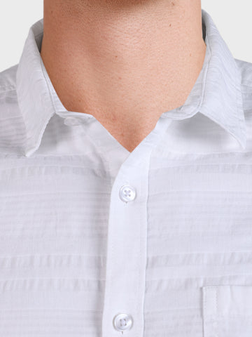 Men's White Slim Fit Striped Casual Shirt