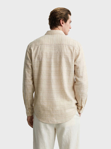 Men's Cream Slim Fit Striped Casual Shirt