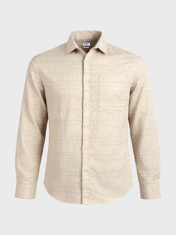 Men's Cream Slim Fit Striped Casual Shirt