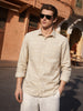 Men's Cream Slim Fit Striped Casual Shirt