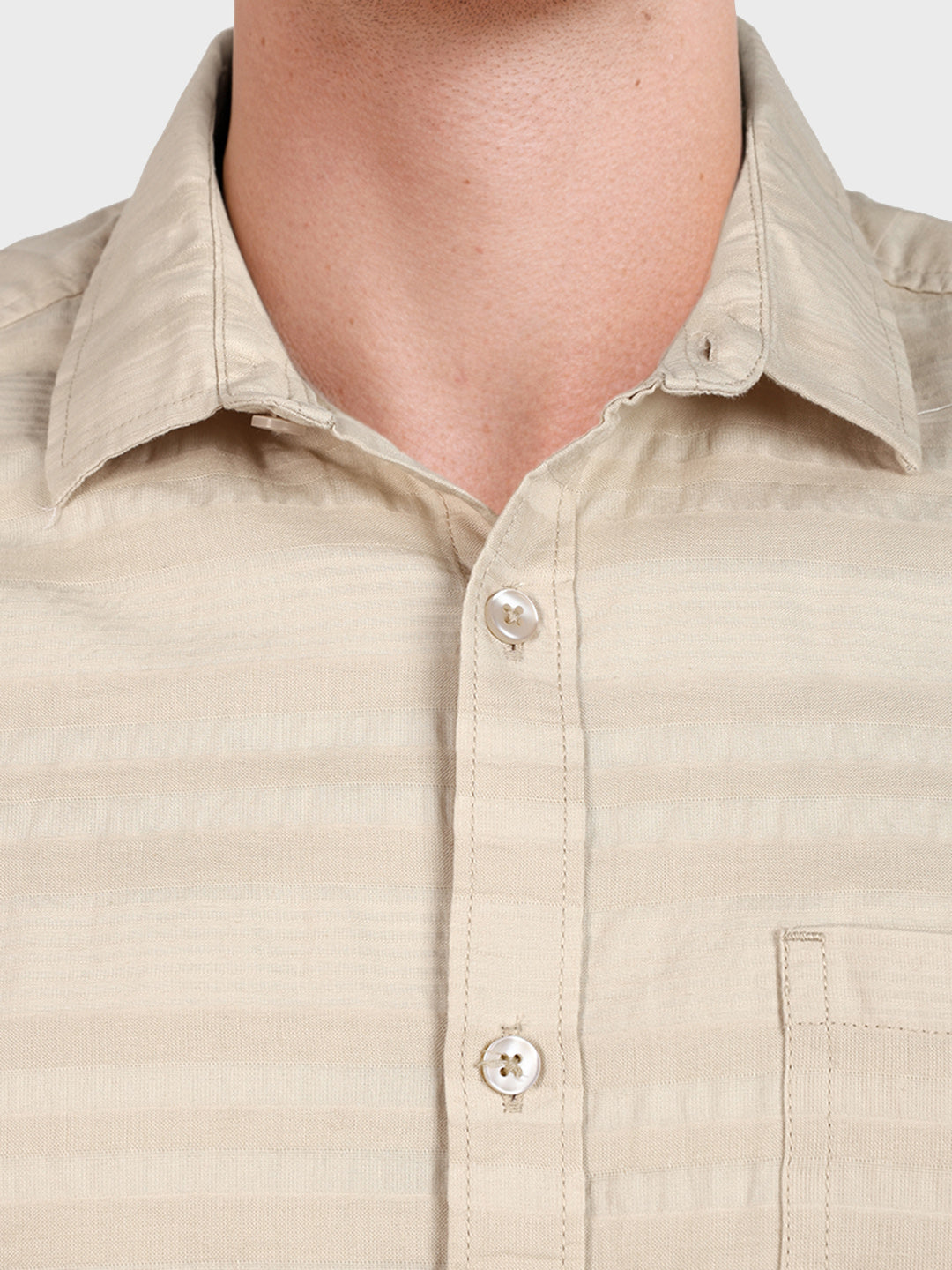 Men's Cream Slim Fit Striped Casual Shirt