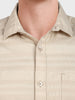 Men's Cream Slim Fit Striped Casual Shirt
