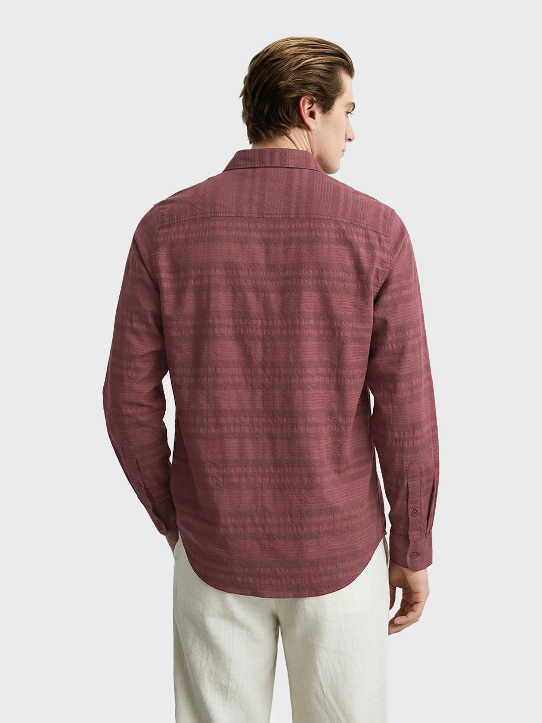 Men's Maroon Slim Fit Striped Casual Shirt