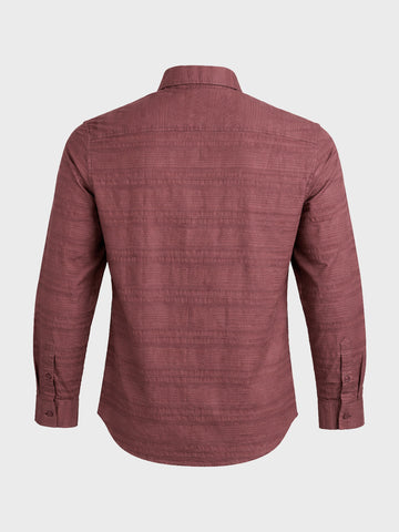 Men's Maroon Slim Fit Striped Casual Shirt