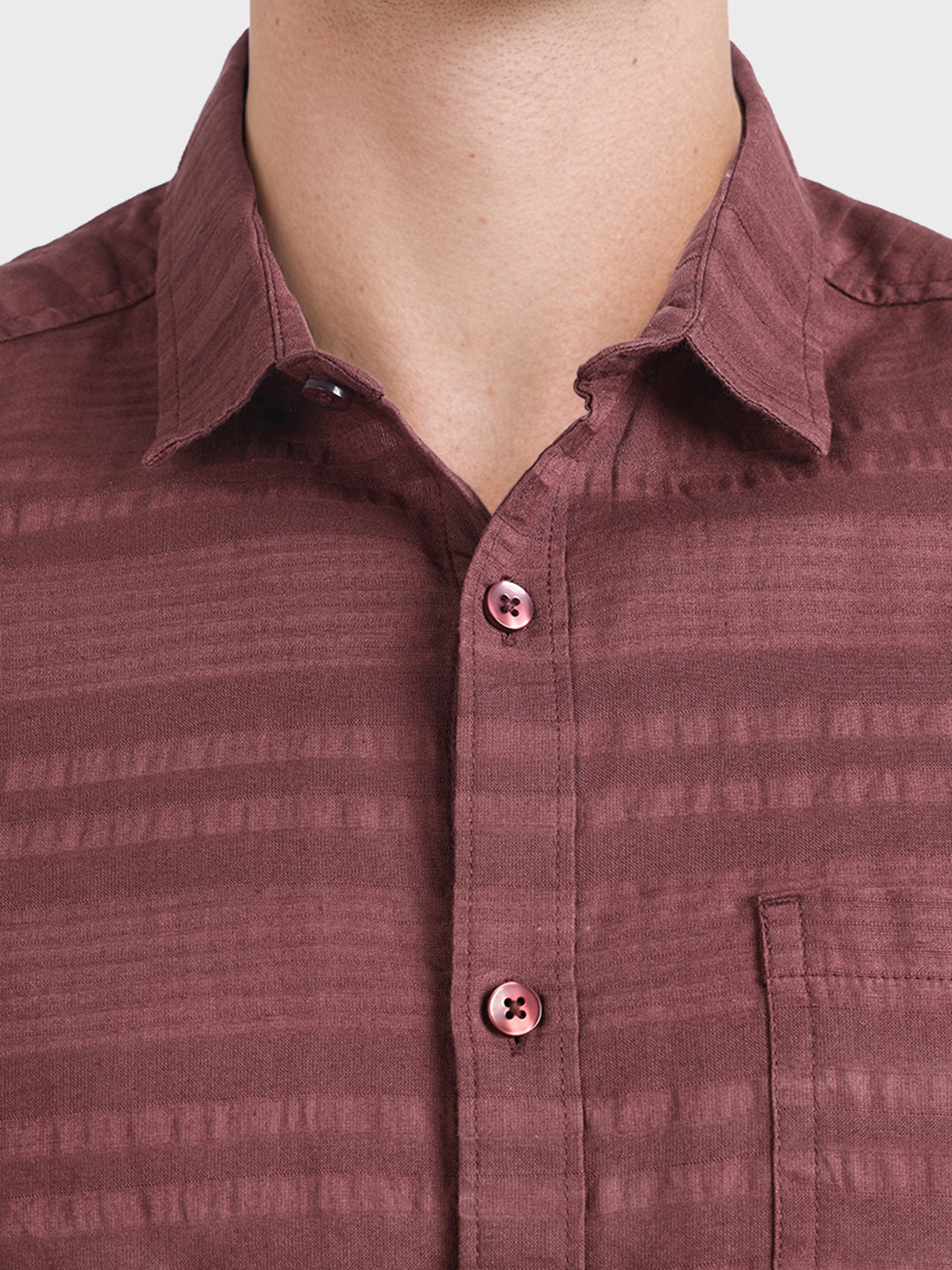 Men's Maroon Slim Fit Striped Casual Shirt