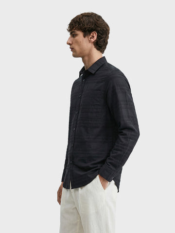 Men's Black Slim Fit Striped Casual Shirt
